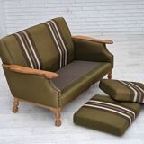 1970s, Danish 2-seater sofa, green furniture wool, oak wood.