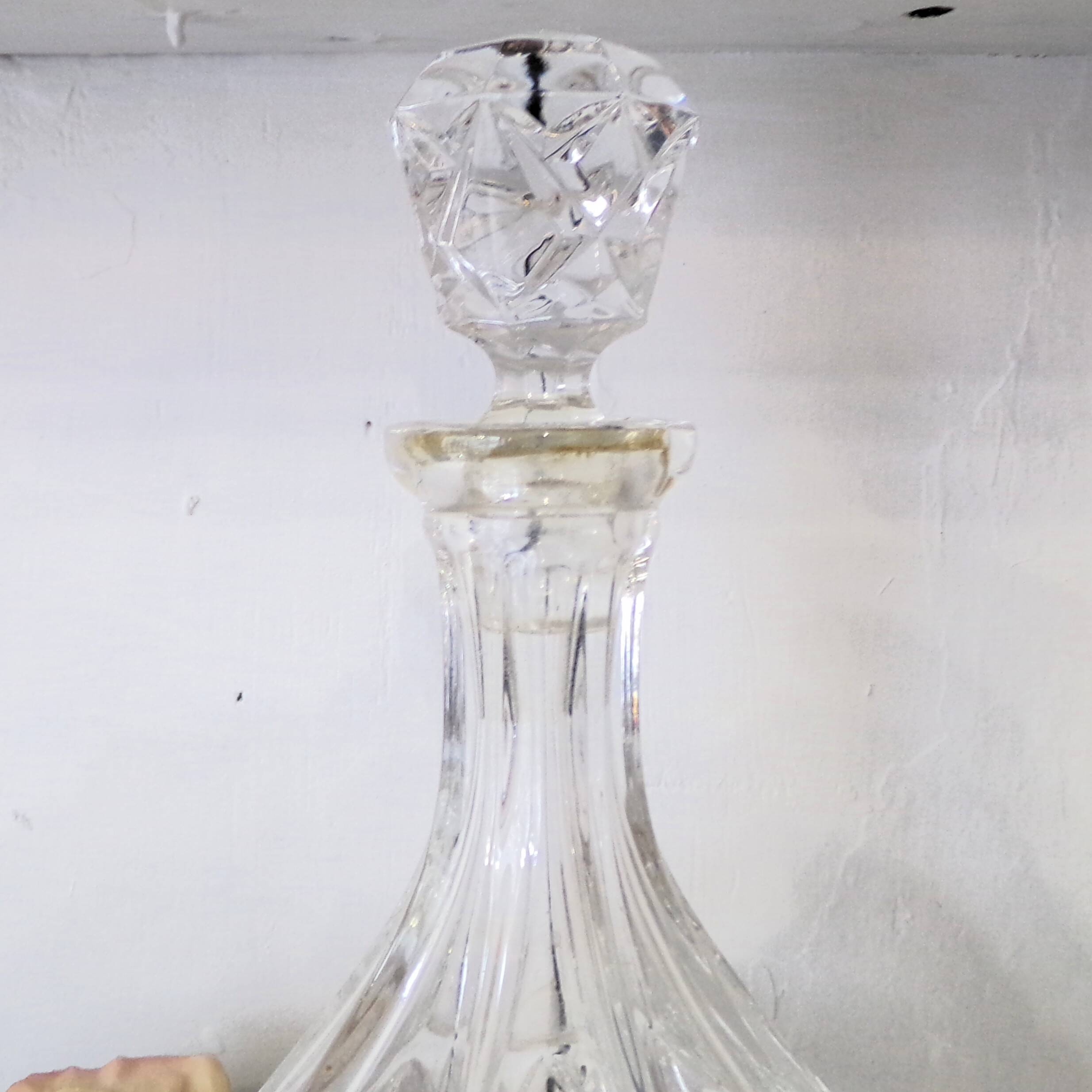 Cut glass liqueur carafe with a faceted stopper