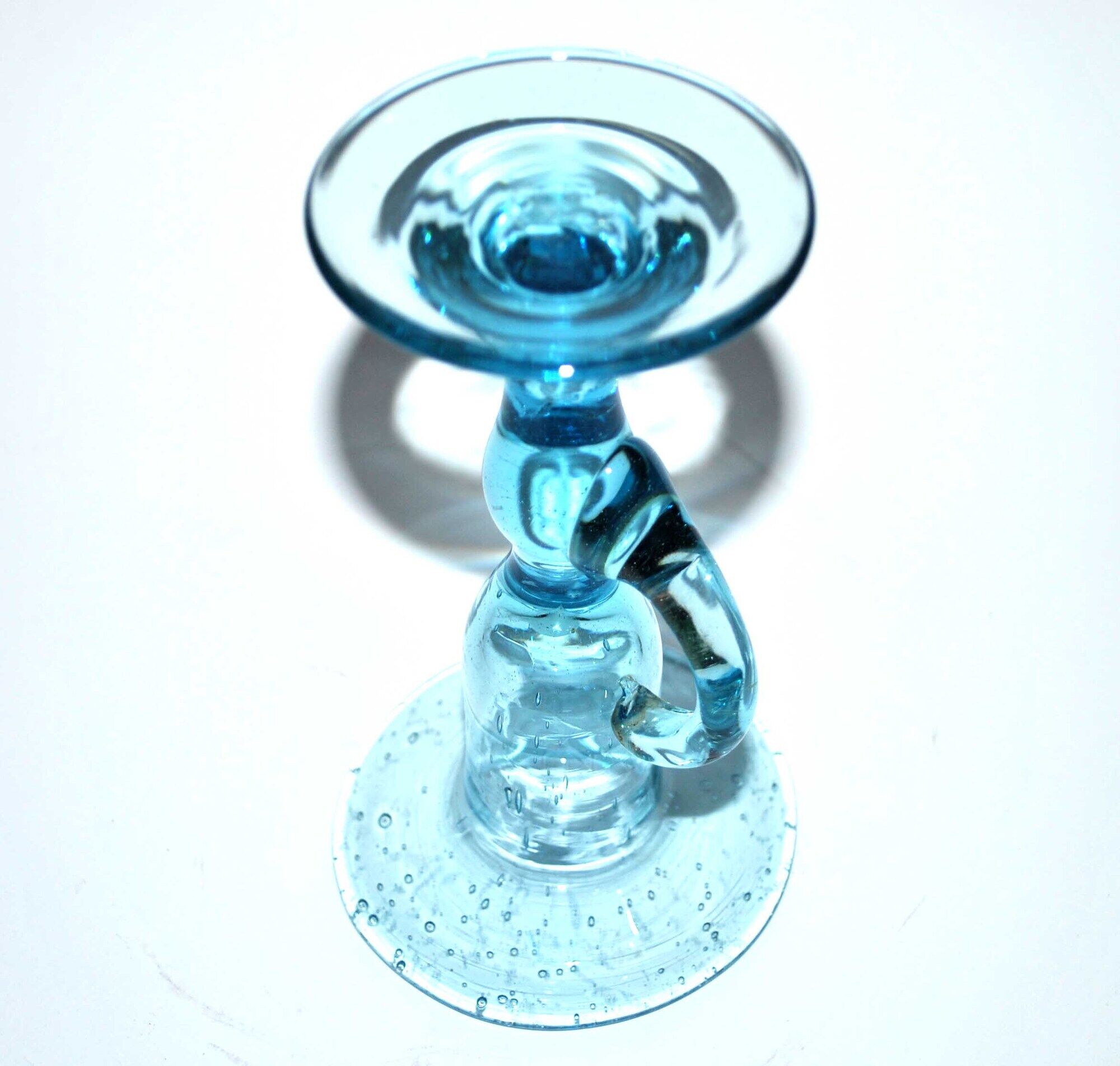 Vintage bubbled glass candle holder from biot - blue blown glass chandelier 1960