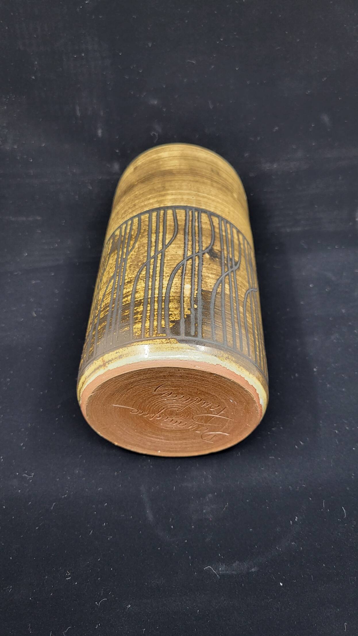 Cylindrical vase with geometric decoration by Dominique Pouchain