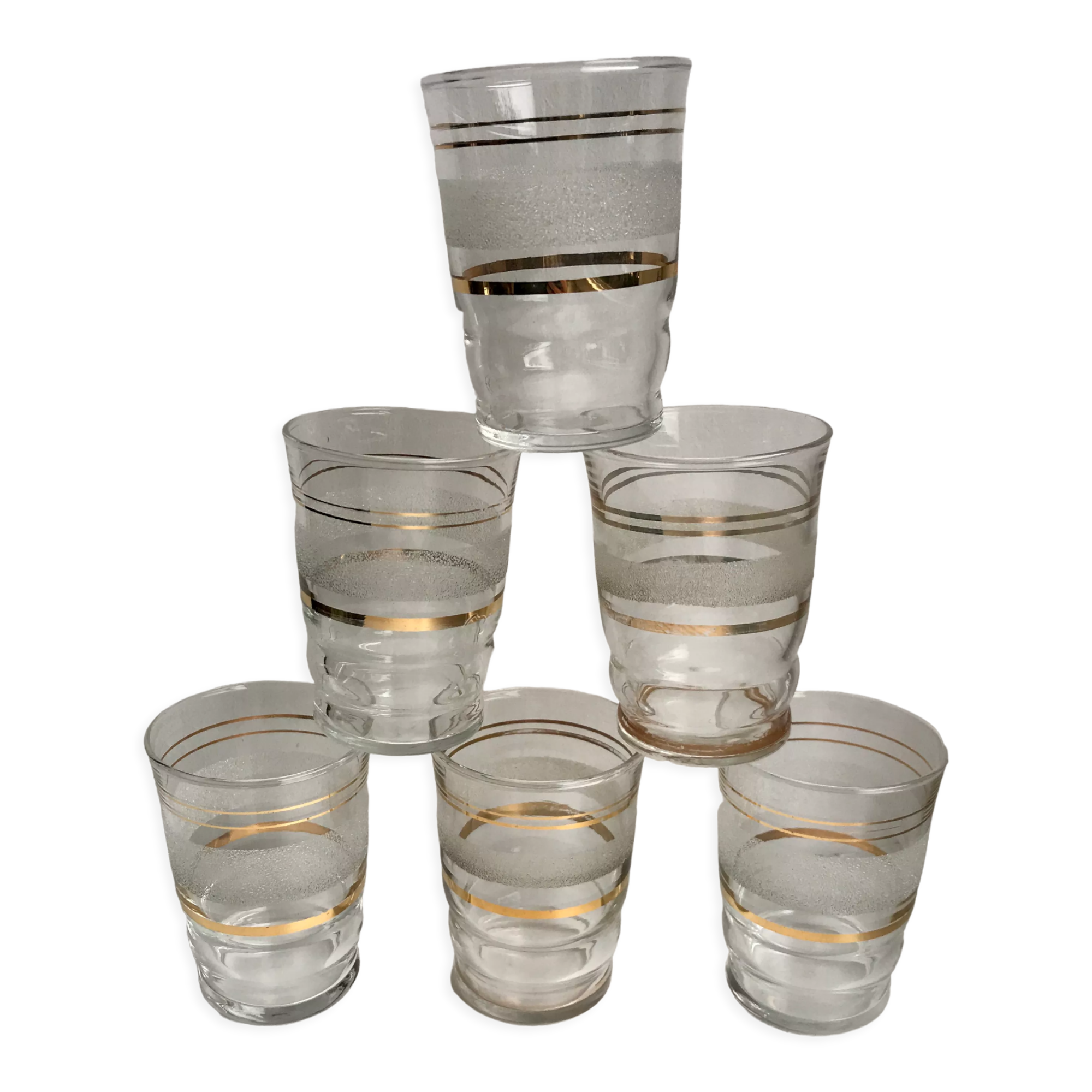 Set of 6 granite glasses with golden edging 50s-60s