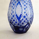 Small Bohemian crystal vase, cut with cobalt lining