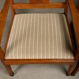 Dutch Art Deco Amsterdam School Armchairs in solid Oak and striped fabric