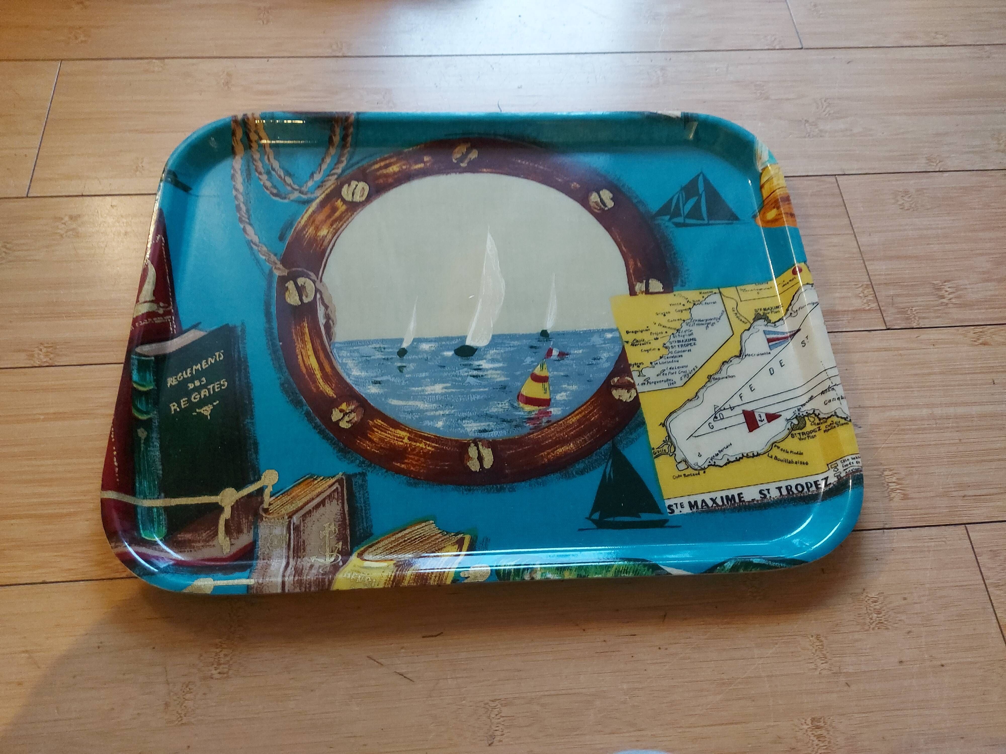 Vintage tray 60's S fiberglass, regatta Saint Tropez, Sainte Maxime