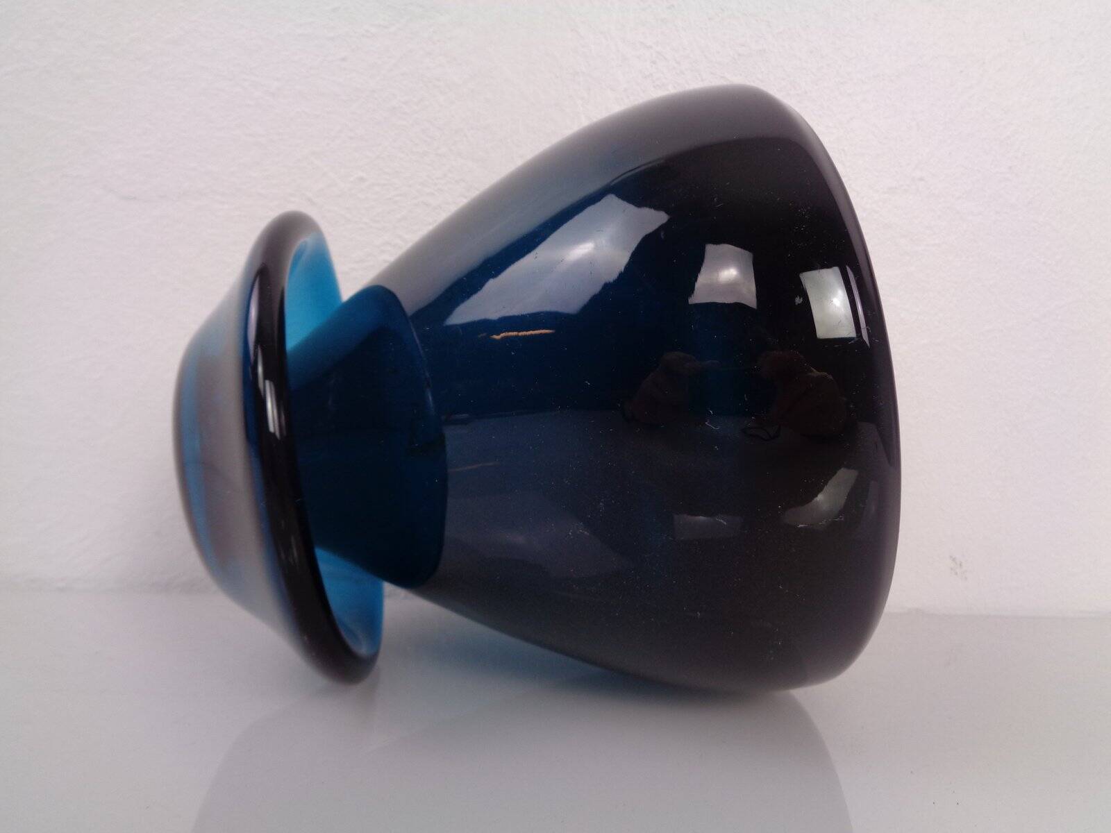 Hand-blown blue glass vase, Italy, 1960s