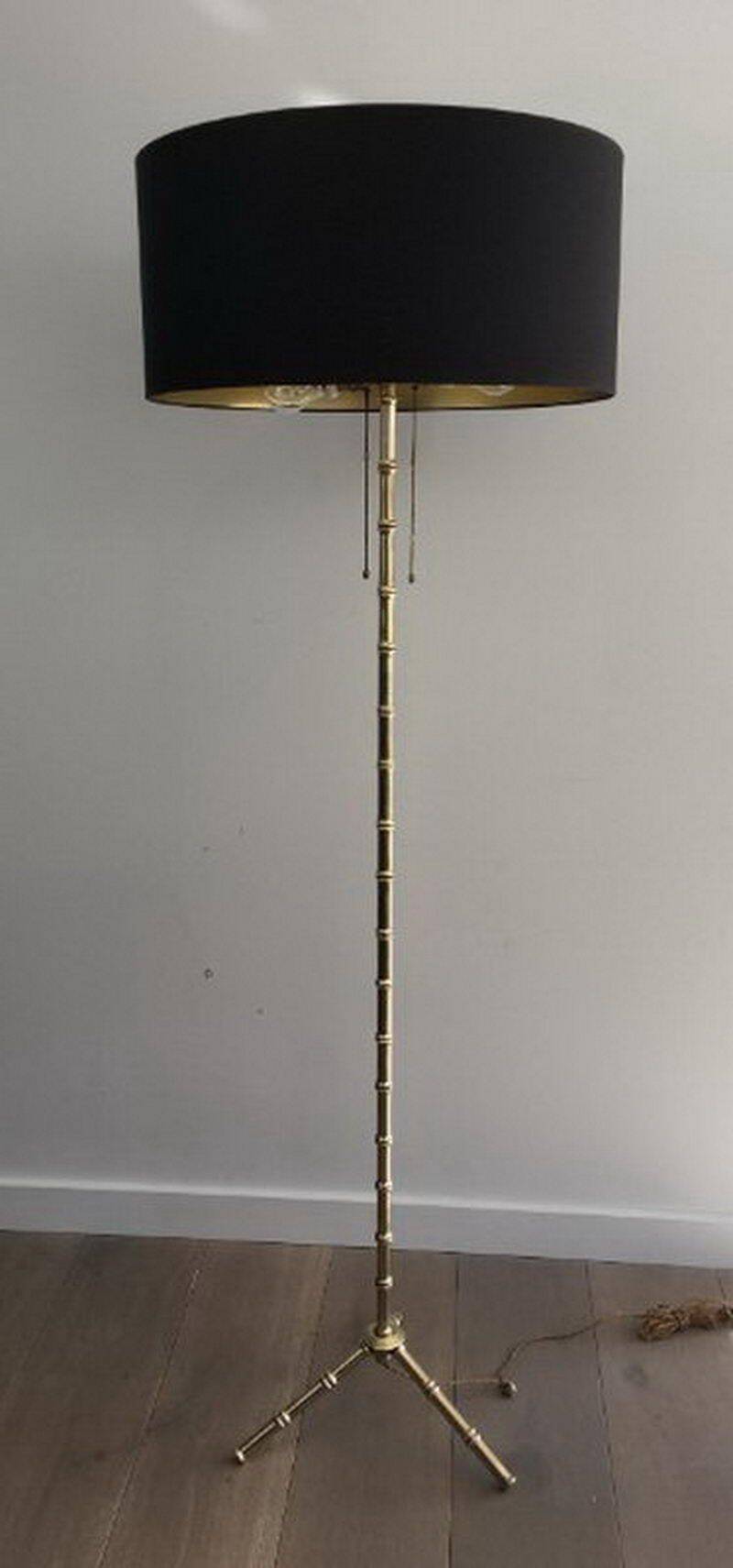 Floor lamp in faux-bamboo style, made of bronze and brass by Jacques Adnet