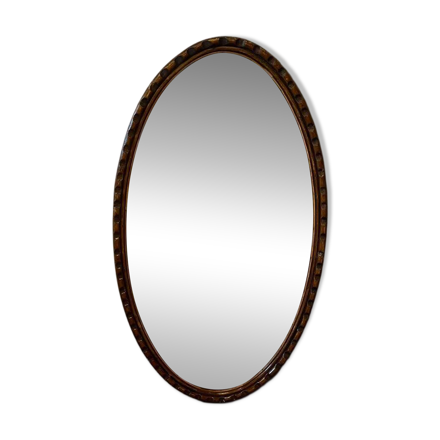 Robust vintage oval wall mirror in wood