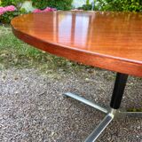 Vintage oval wooden and metal dining table from the 60s and 70s