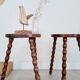 Pair of old wooden tripod stools