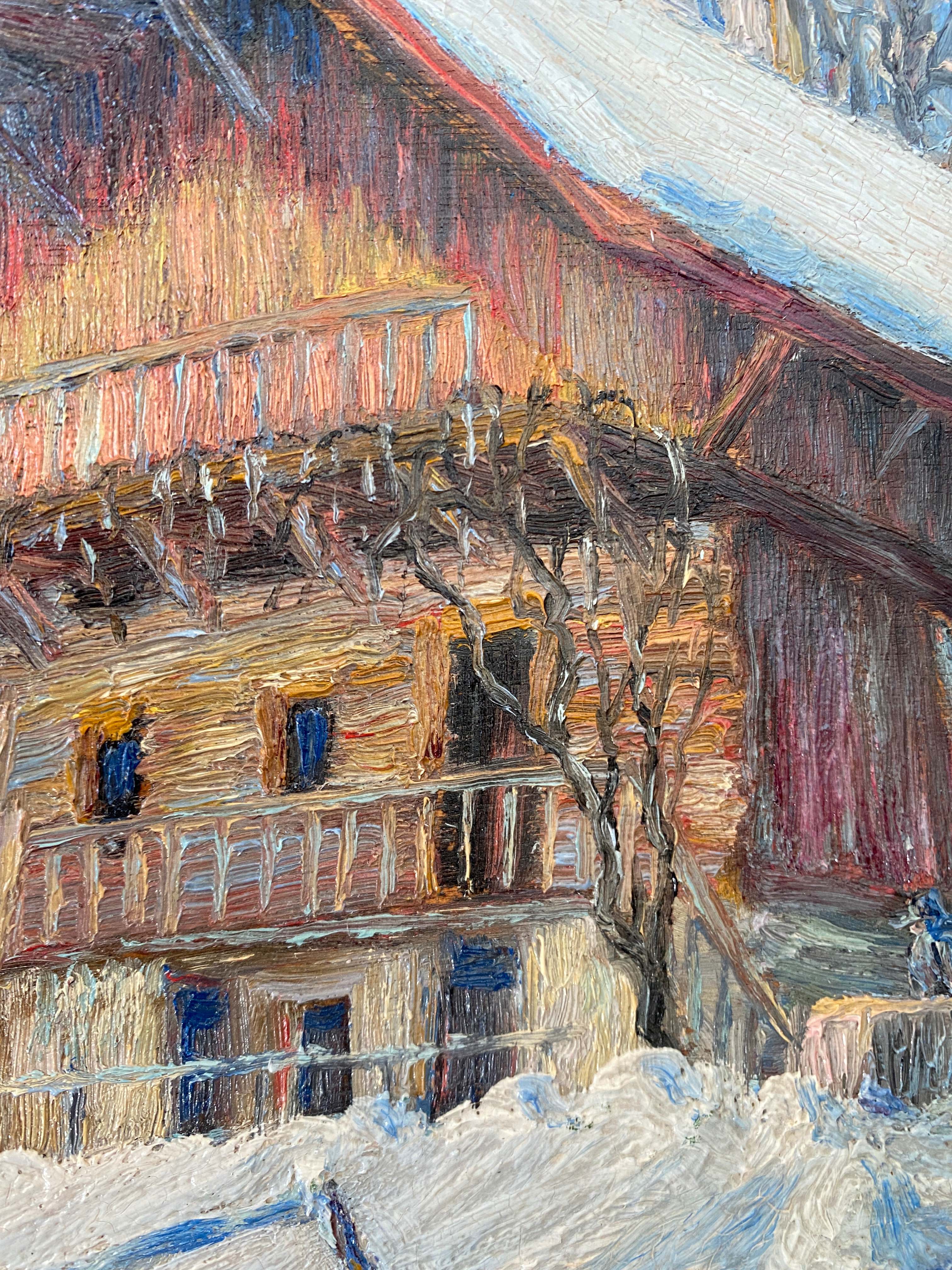 HSP painting "winter landscape - snowy chalet" signed G. Cibiale + frame