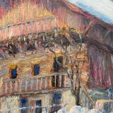 HSP painting "winter landscape - snowy chalet" signed G. Cibiale + frame