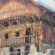 HSP painting "winter landscape - snowy chalet" signed G. Cibiale + frame