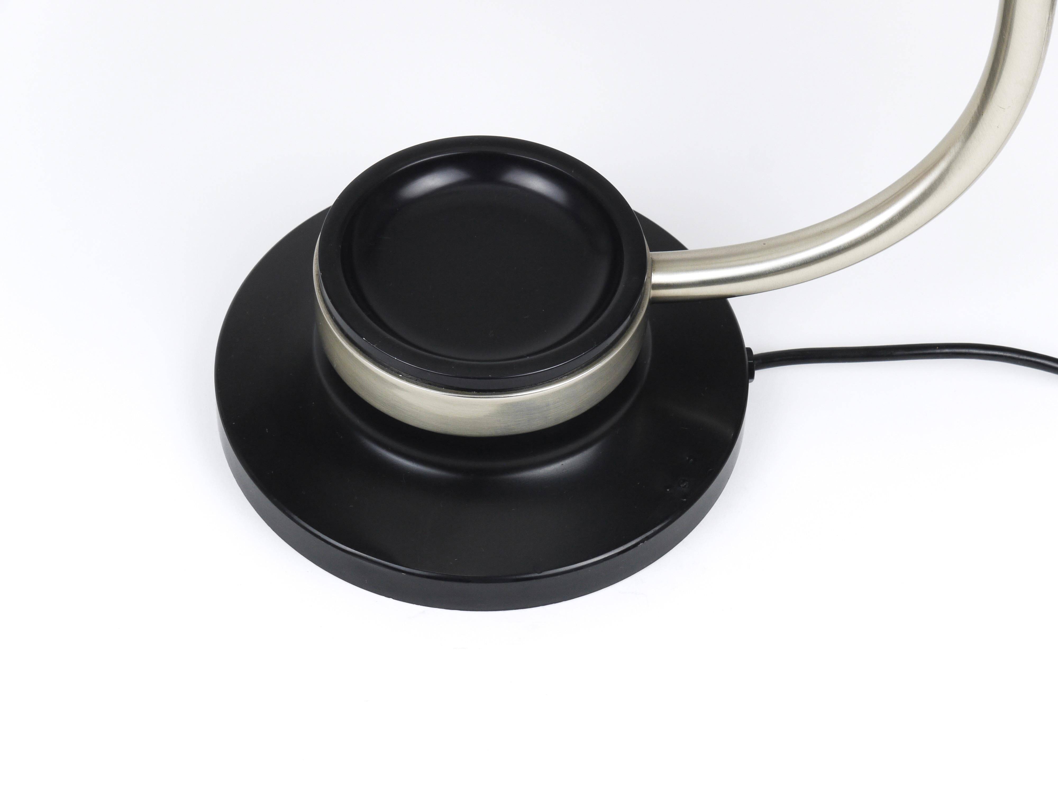 Oscar Torlasco black and nickel swivel desk lamp, Lumi Milano, Italy, 1960s.