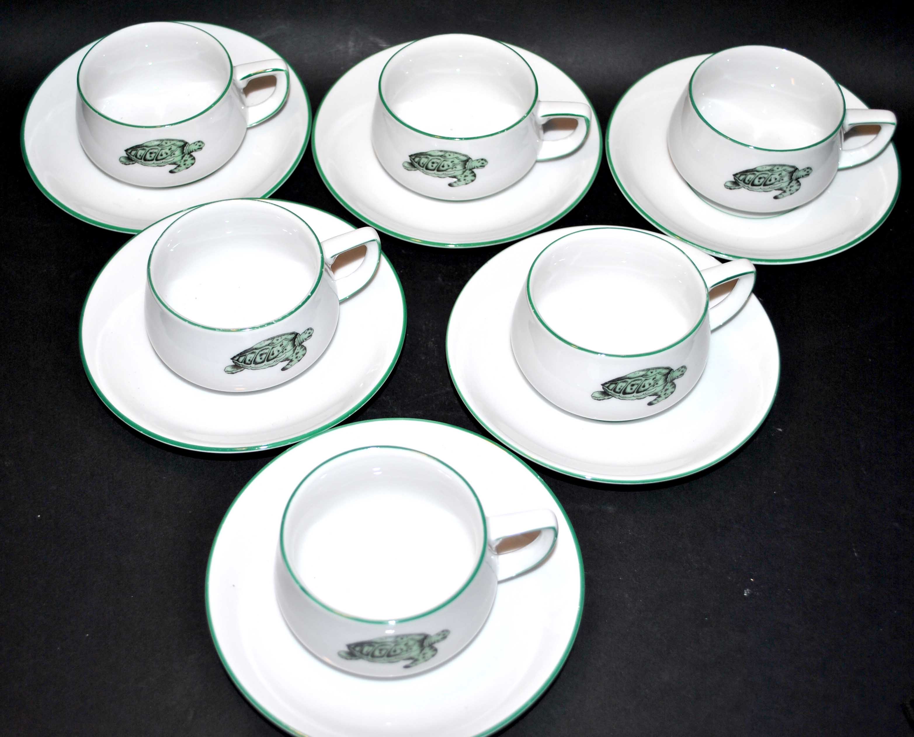 Series of 6 porcelain cups by Rosenthal GERMANY - Lacroix Green Turtle Décor