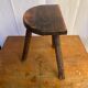 Antique milking stool tripod wood half moon seat vintage
