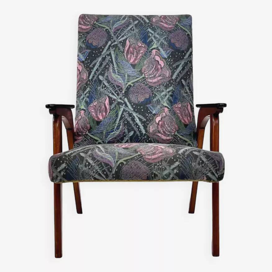 50s - 60s armchair in wood and fabric