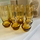 6 amber blown glass water glasses