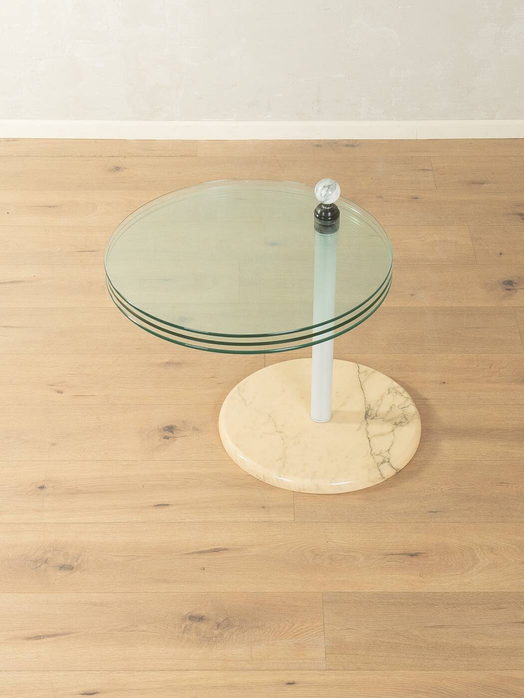 Sculptural side table from the 1980s with swiveling glass plates and a solid marble base
