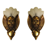 Pair of bronze wall lamps Art Deco style early twentieth century