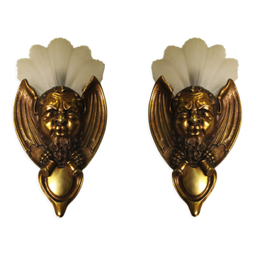Pair of bronze wall lamps Art Deco style early twentieth century
