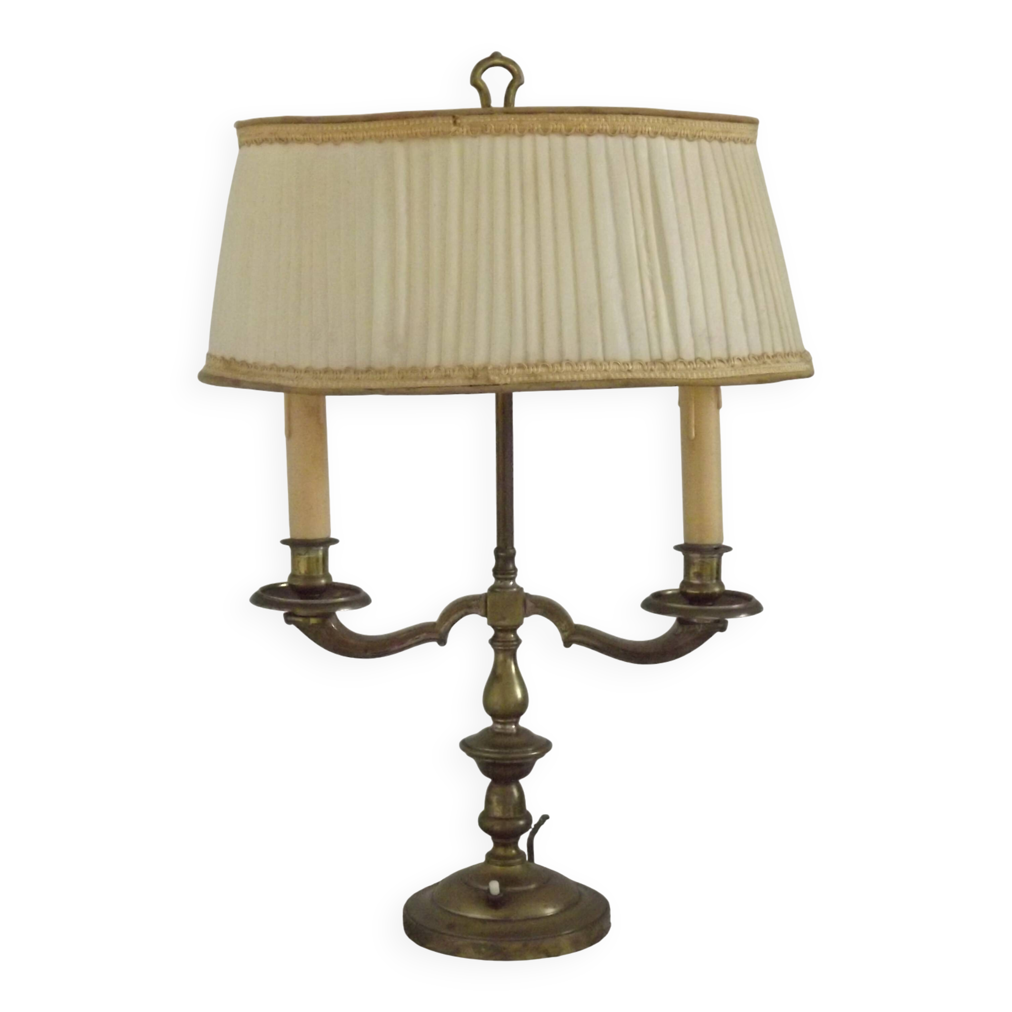 2 Light French Vintage Brass Boulotte Table Lamp With Cream Pleated Shade 5