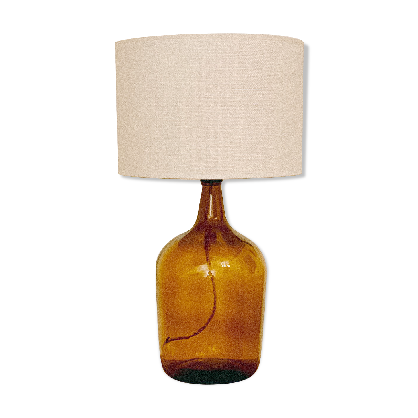 Lampe dame Jeanne et jute tissée