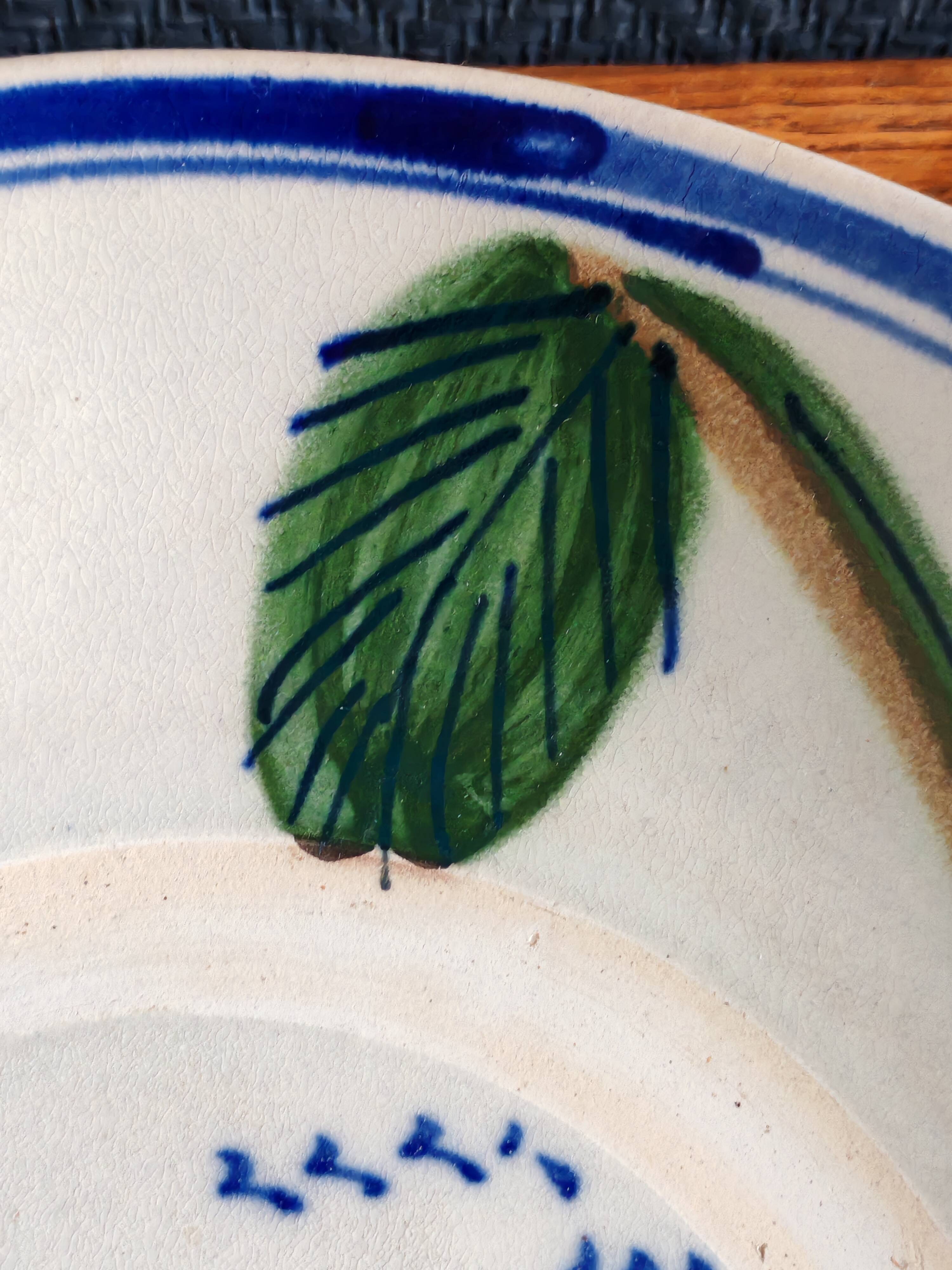 Large Vintage Hand-Painted Plate "Rooster and Foliage"