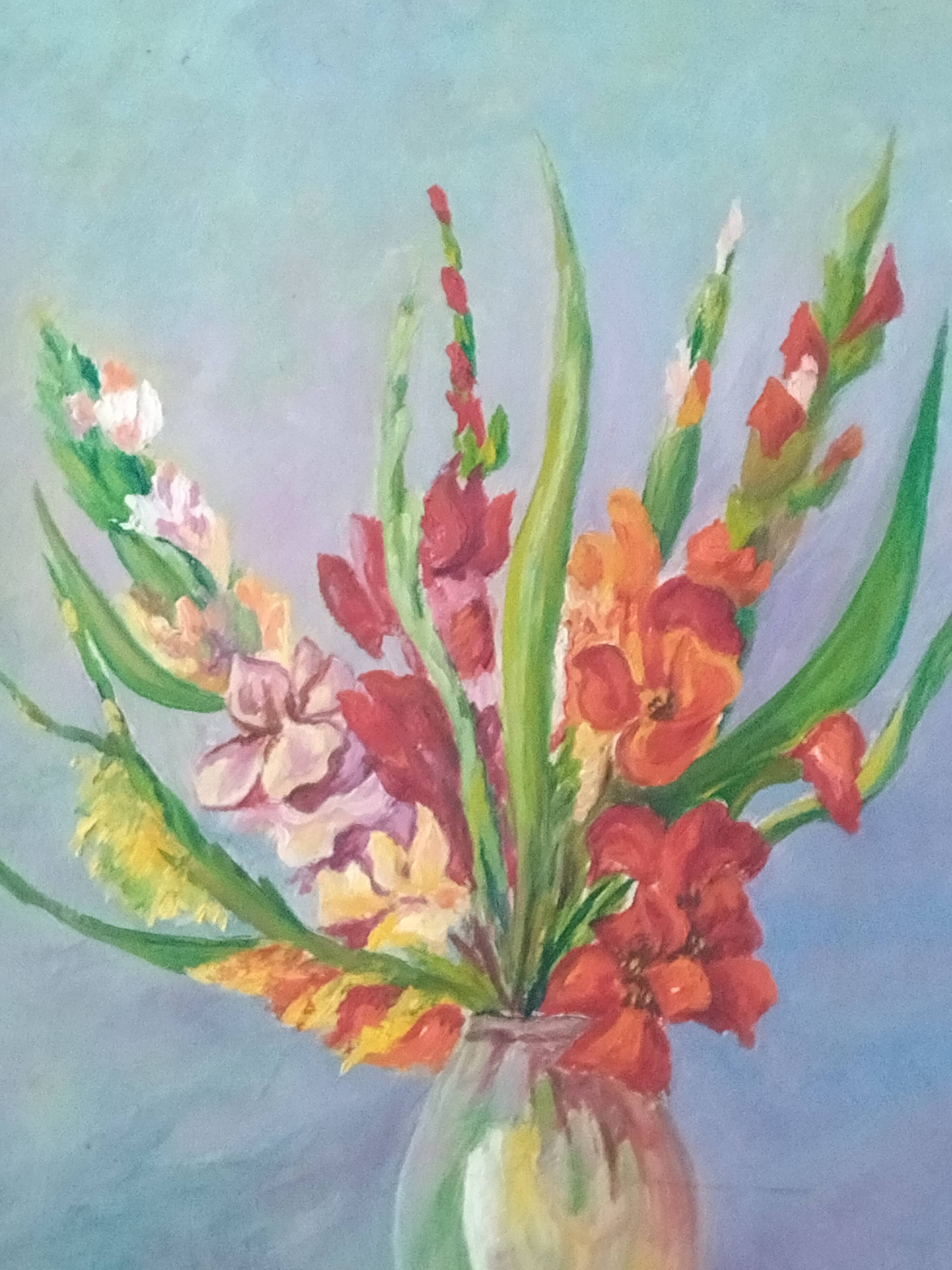 Oil Painting on Panel – Still Life with Gladioli