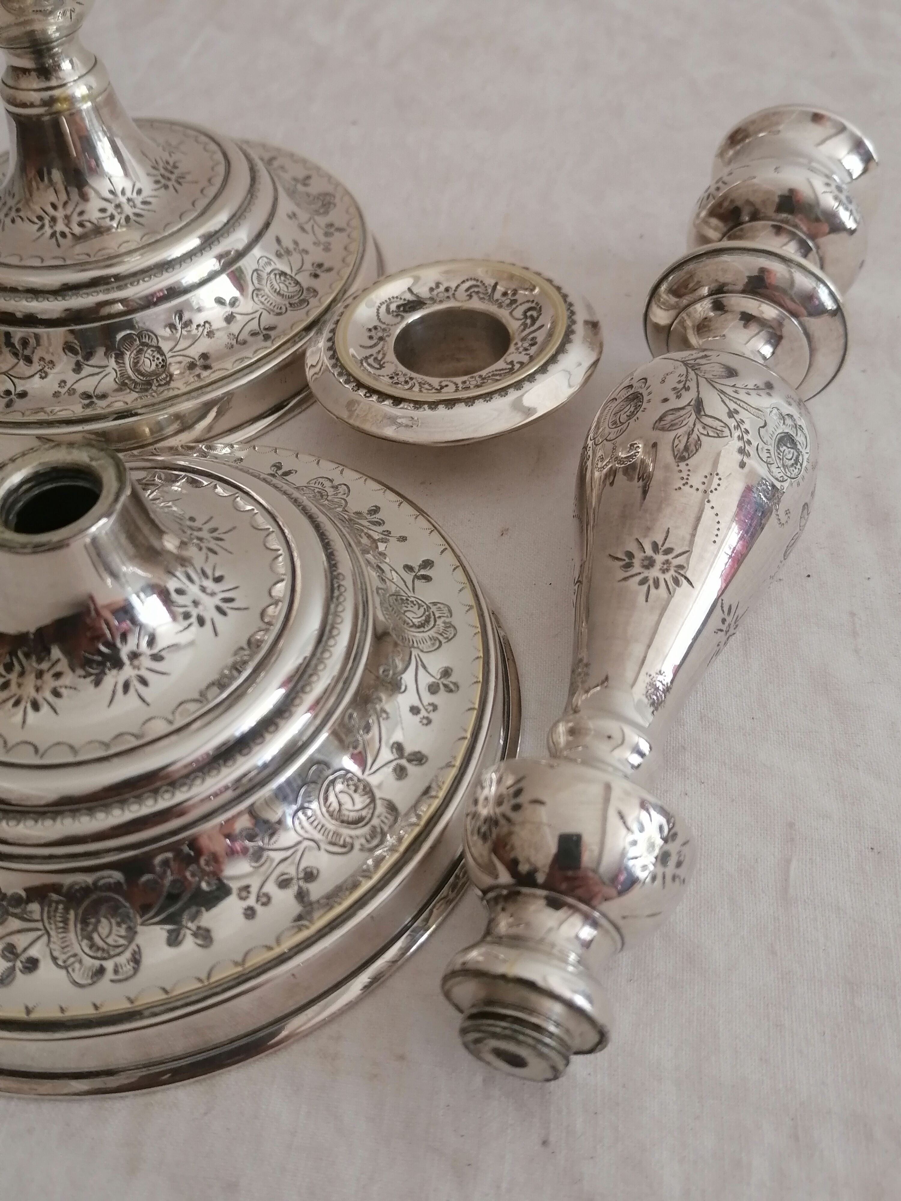 Pair of silver bronze torches, XIXth