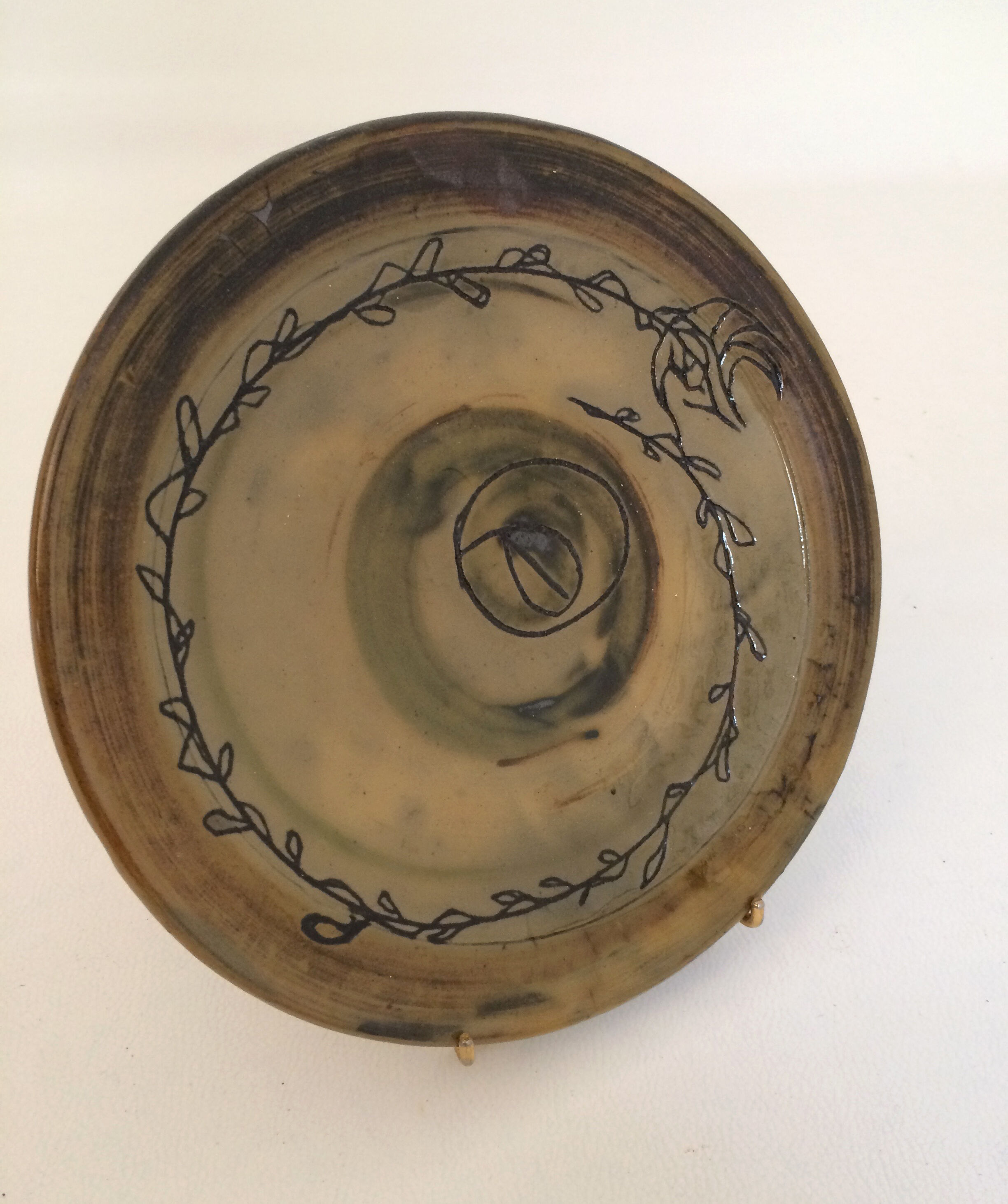 Green ceramic plate signed vintage