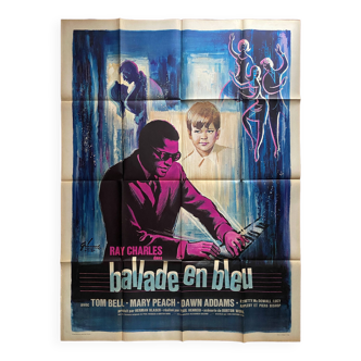 Affiche cinéma originale "Ballade en bleu" Ray Charles, Piano 120x160cm 1965