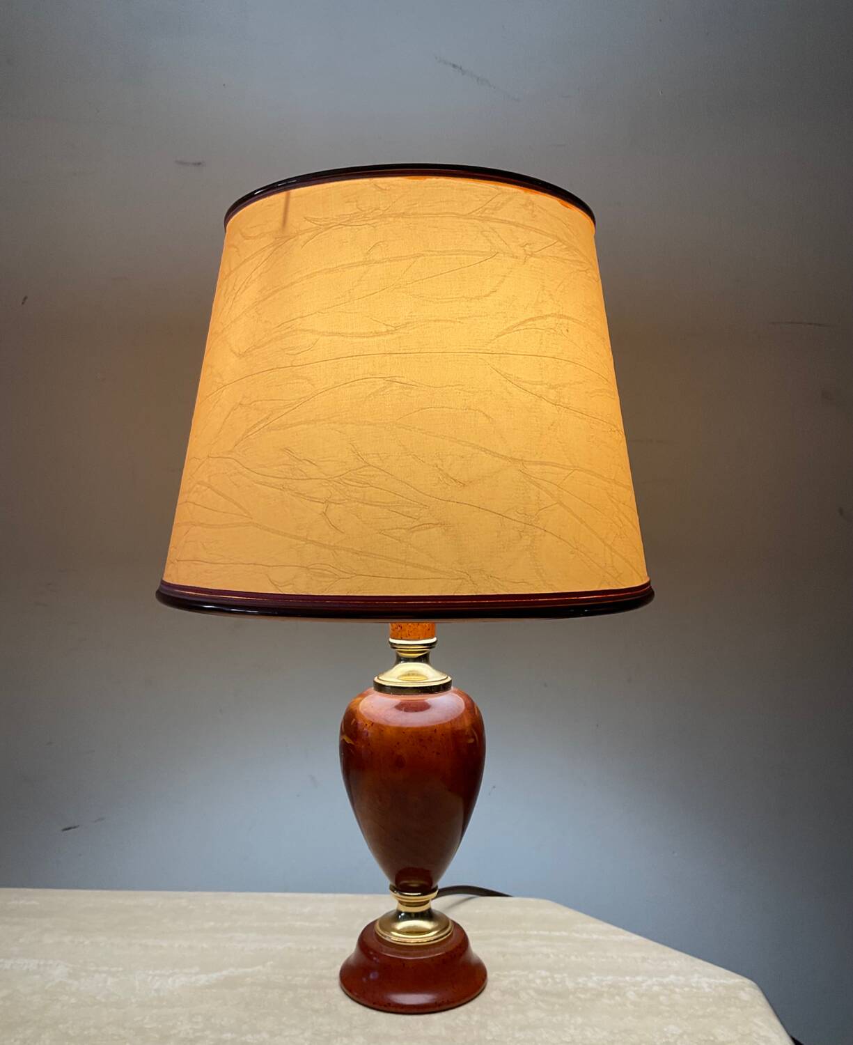 Le Dauphin house lamp in wood and brass from the 70s-80s