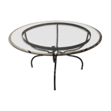Table base wrought iron and brass, bevelled glass tray, 1980s