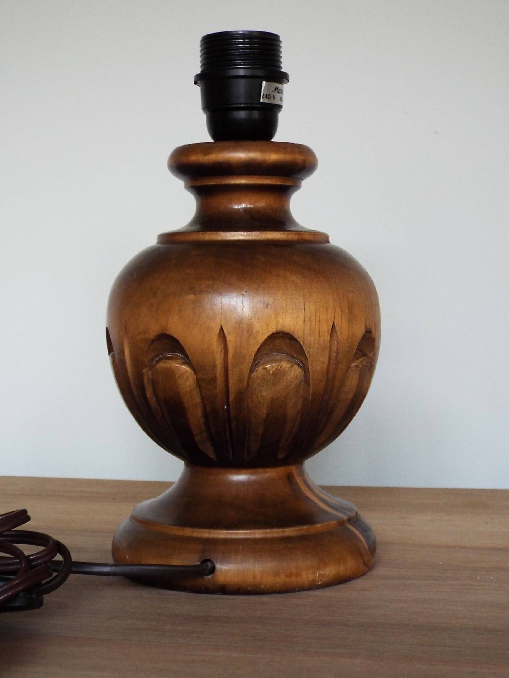 Carved turned wooden lamp base