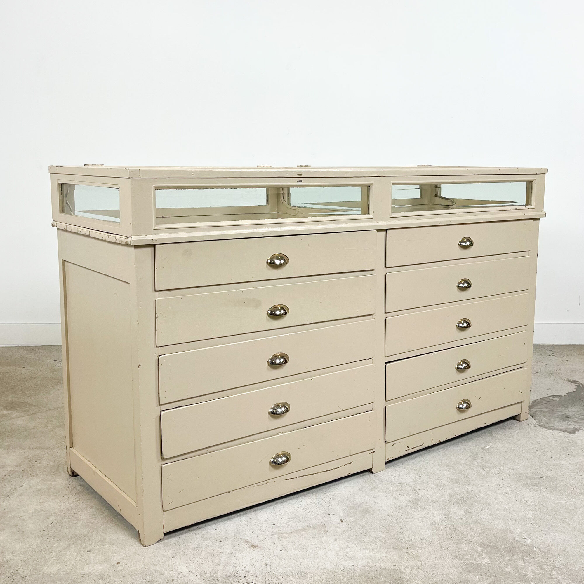 Vintage painted jewellery counter with top display