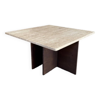 Coffee table in travertine and dark solid oak