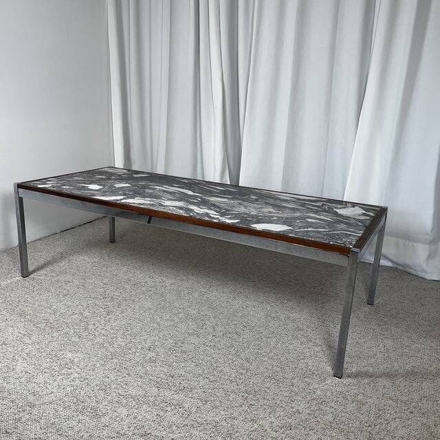XL Midcentury modern coffee table in metal, rosewood and Arabescato marble, Italy, 1970.
