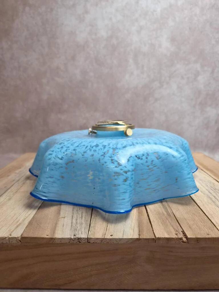 Vintage blue and white speckled glass lampshade – Wavy edge – Antique