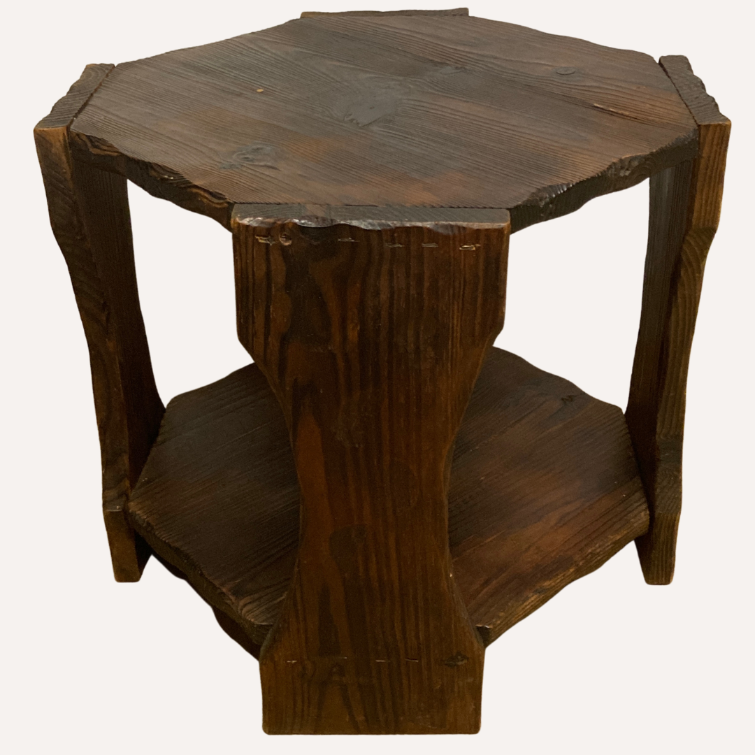 Brutalist Wabi Sabi oak carved side table, 1960s