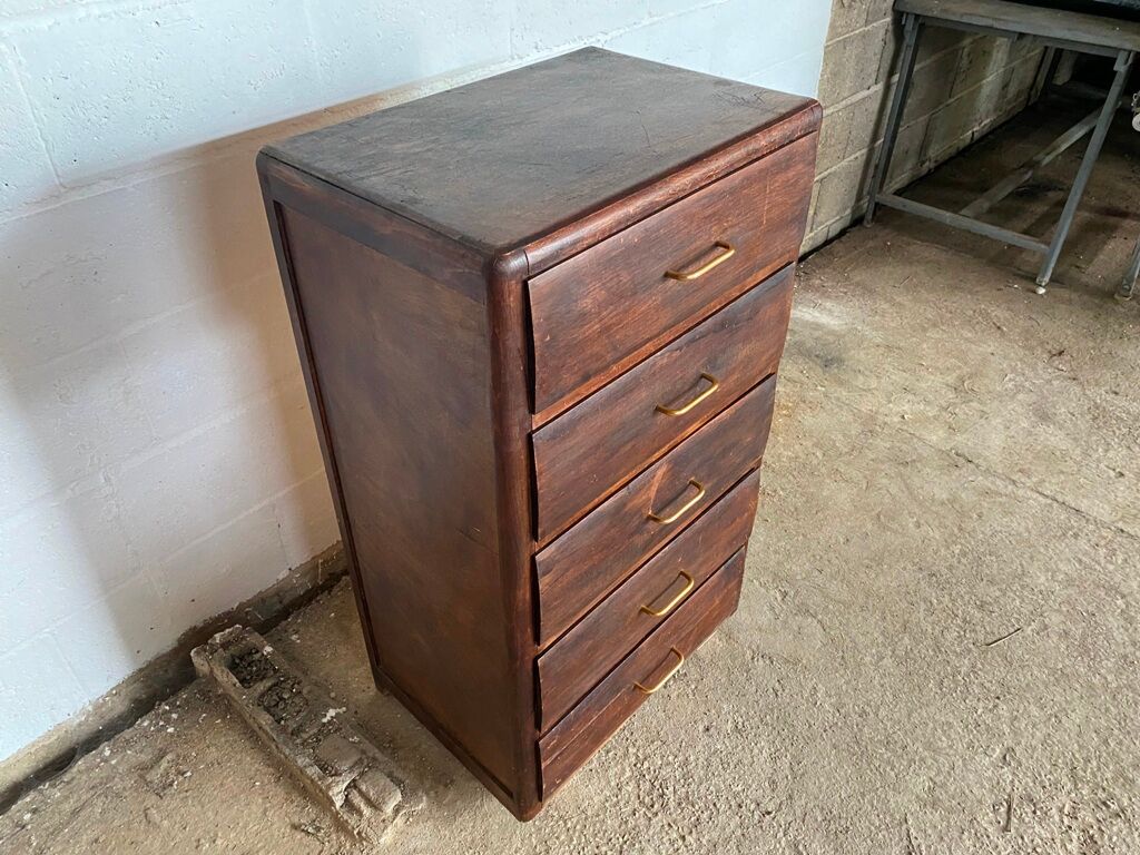 Storage cabinet with 5 drawers in white wood 50s
