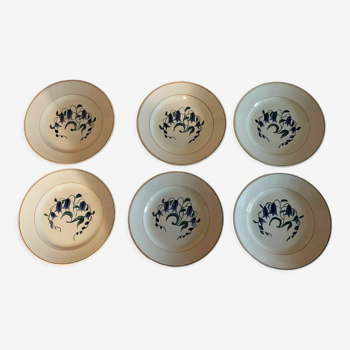 Assiettes plates série de six faïence de Longchamp décor Simone