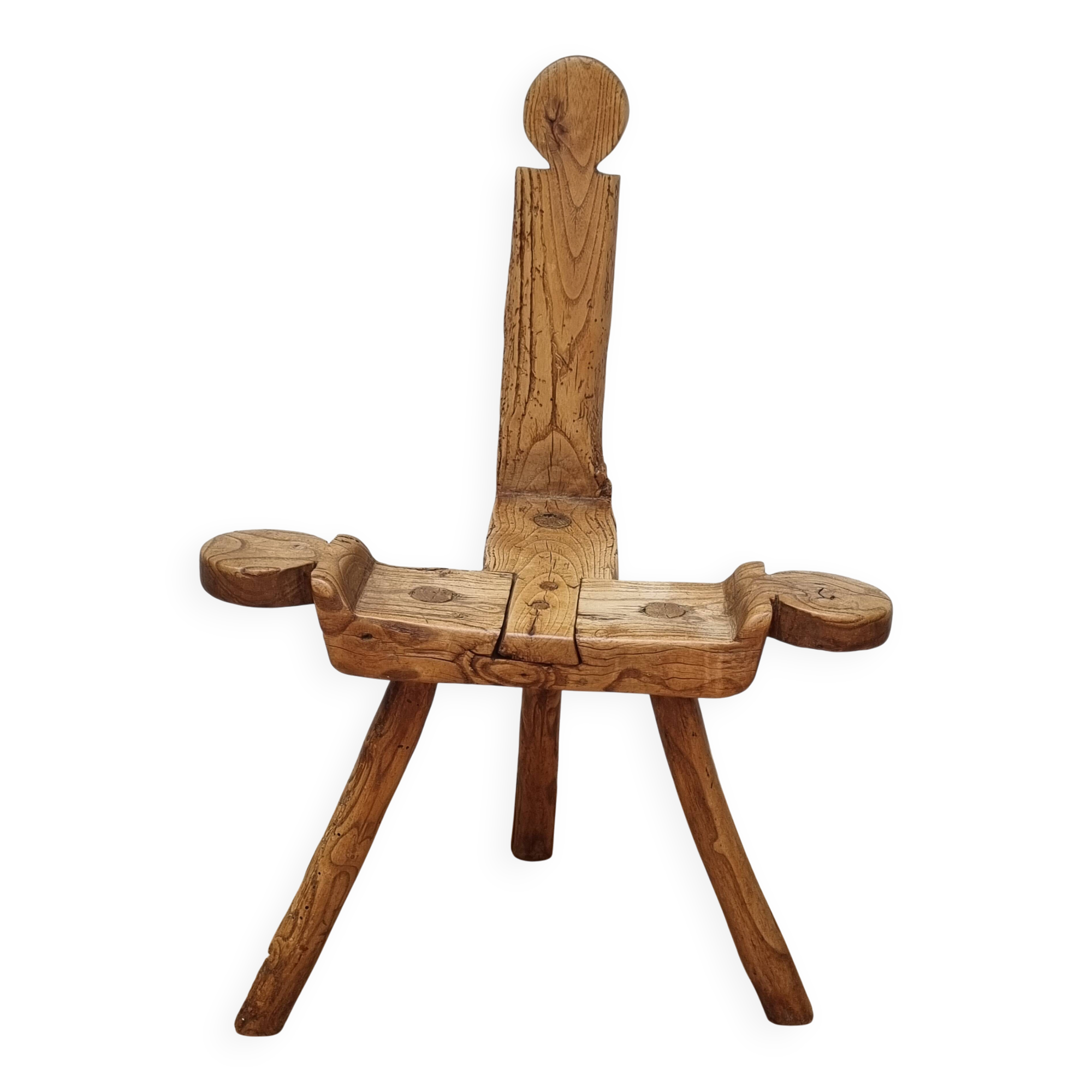 Chaise brutaliste en bois massif travail artisanal européen début XXème