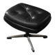 Vintage Mid-Century Scandinavian Modern Black Leather Rectangular Ottoman