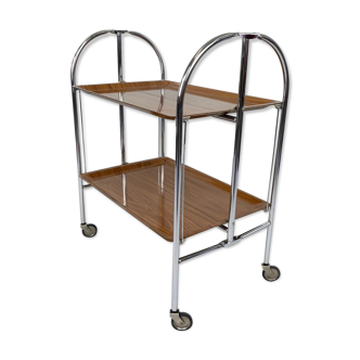 Mid-century Vintage Chrome and Plywood Folding Serving Trolley, 1950's