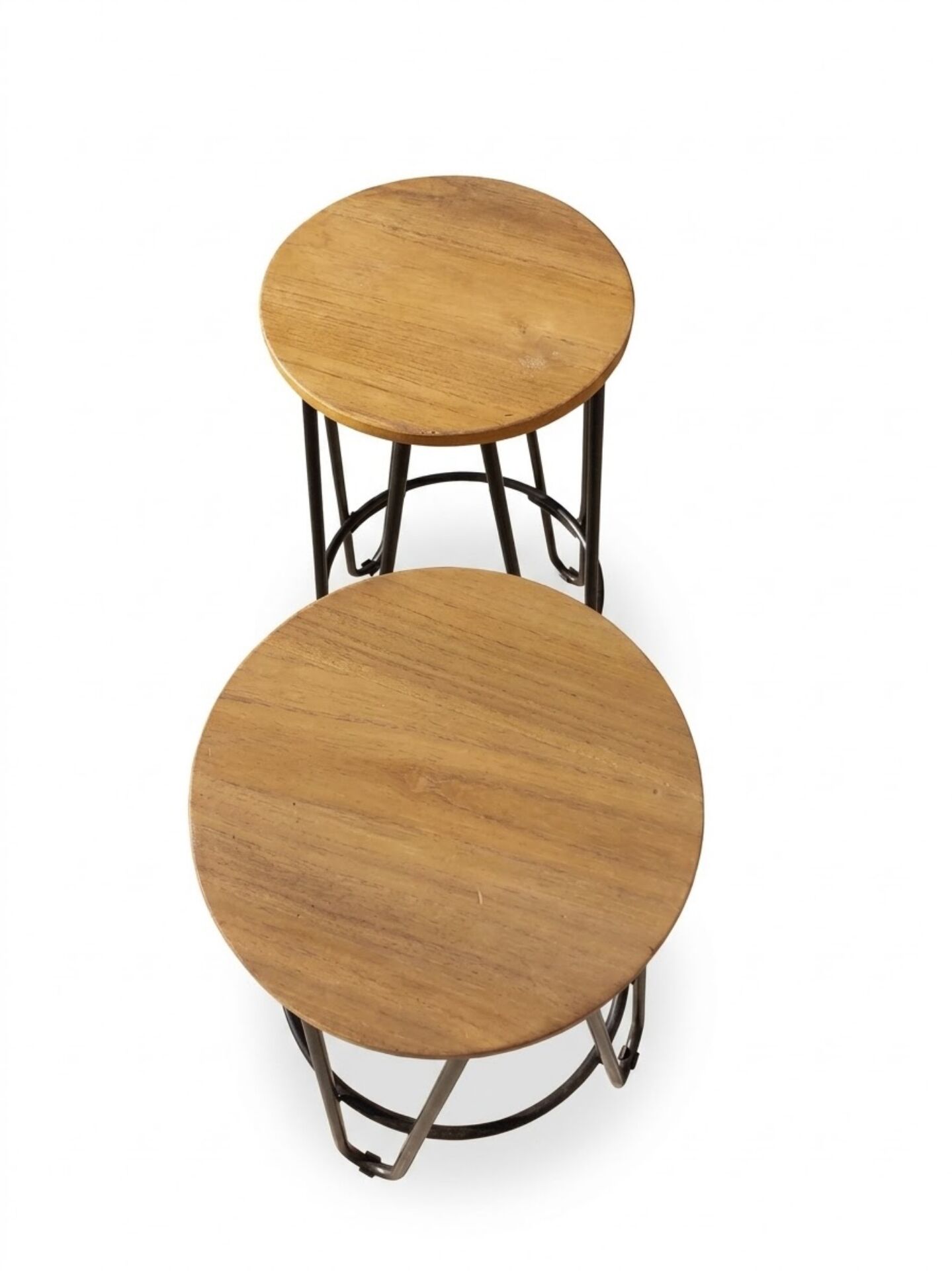 Pair of industrial style bar stools – Wooden seat & tapered legs