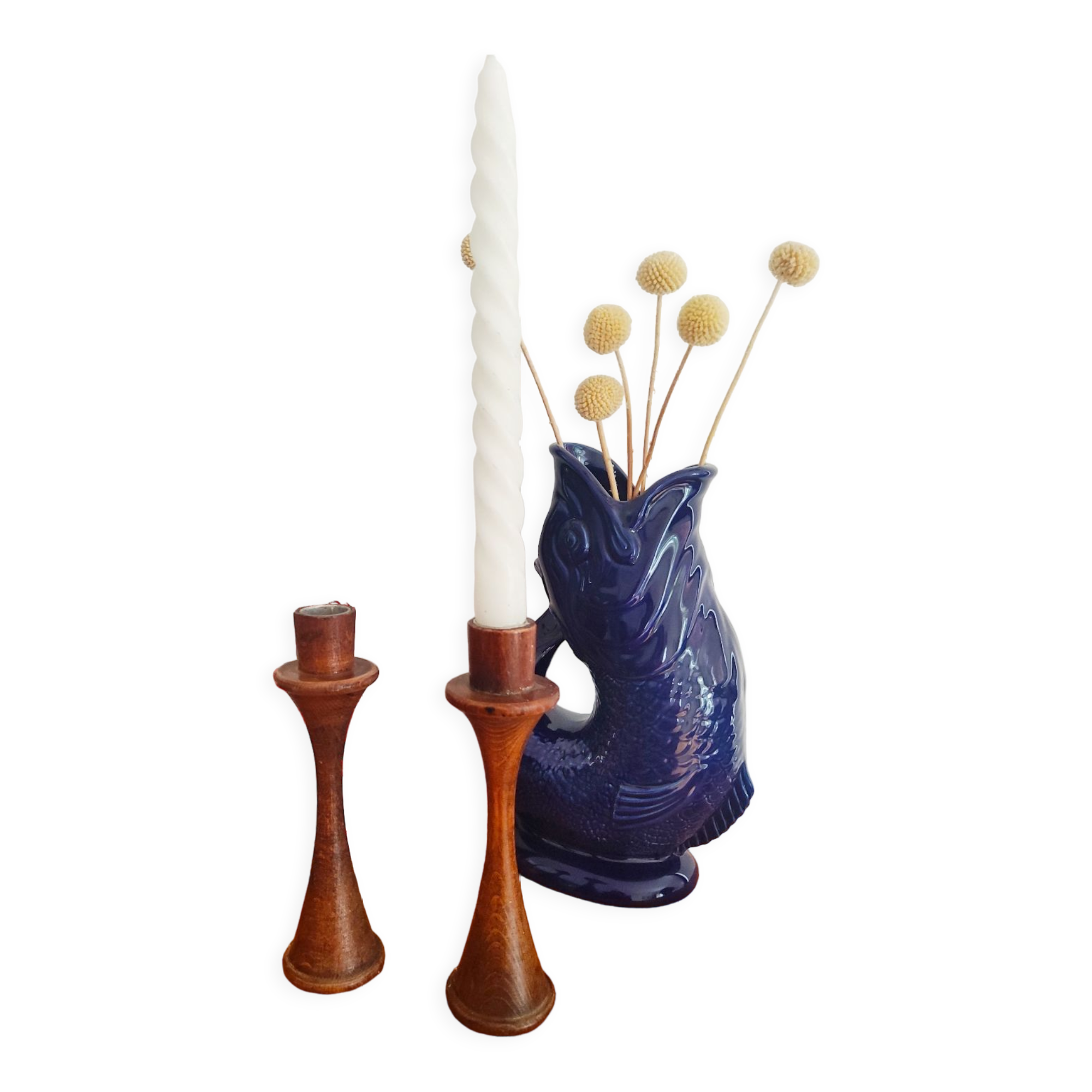 Duo of Scandinavian wood candle holders