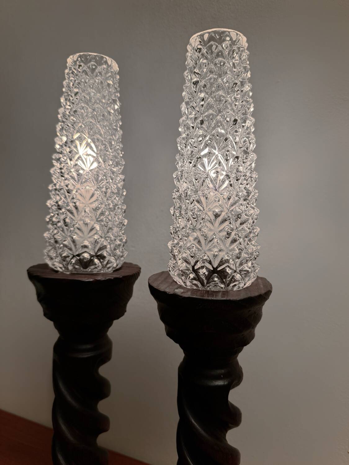 Brutalist turned wood candlesticks from the 60s