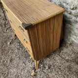 Three-drawer rattan chest of drawers with pretty brass details - 1950 - in the style of Louis Sognot