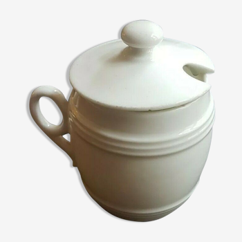 Old porcelain mustard barrel shape with lid