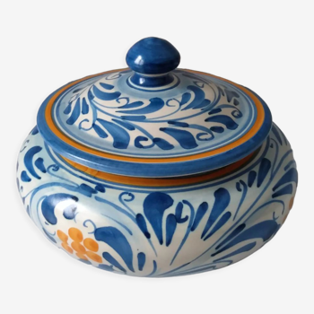 Boîte céramique Italienne type bonbonnière jaune et bleue signée PASSARELLO CALTAGIRONE